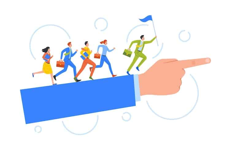 index finger showing direction business team leadership