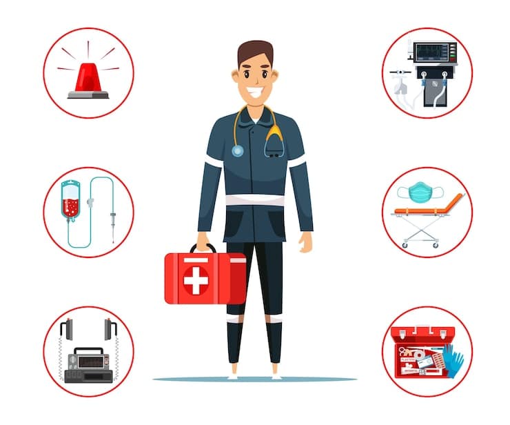 paramedic holding first aid kit
