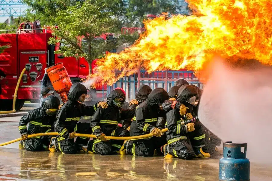 firefighters practicing