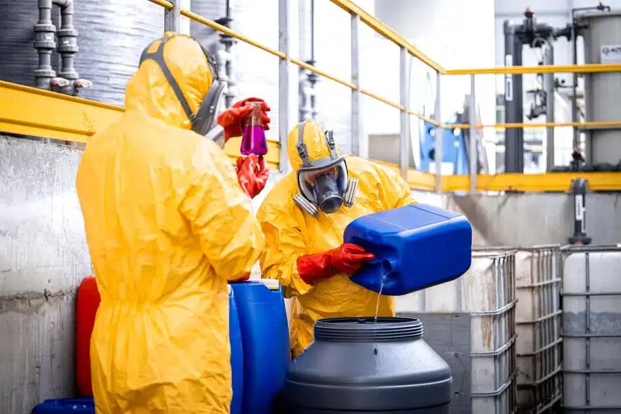 workers mixing chemicals